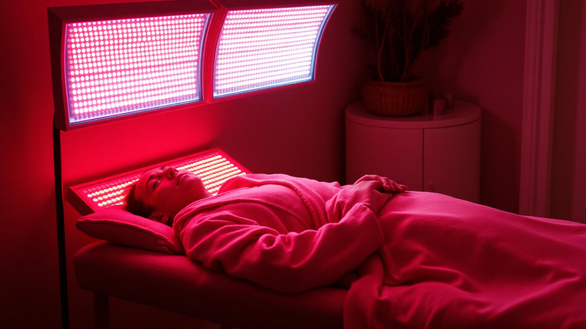 A guest resting under warm red light therapy