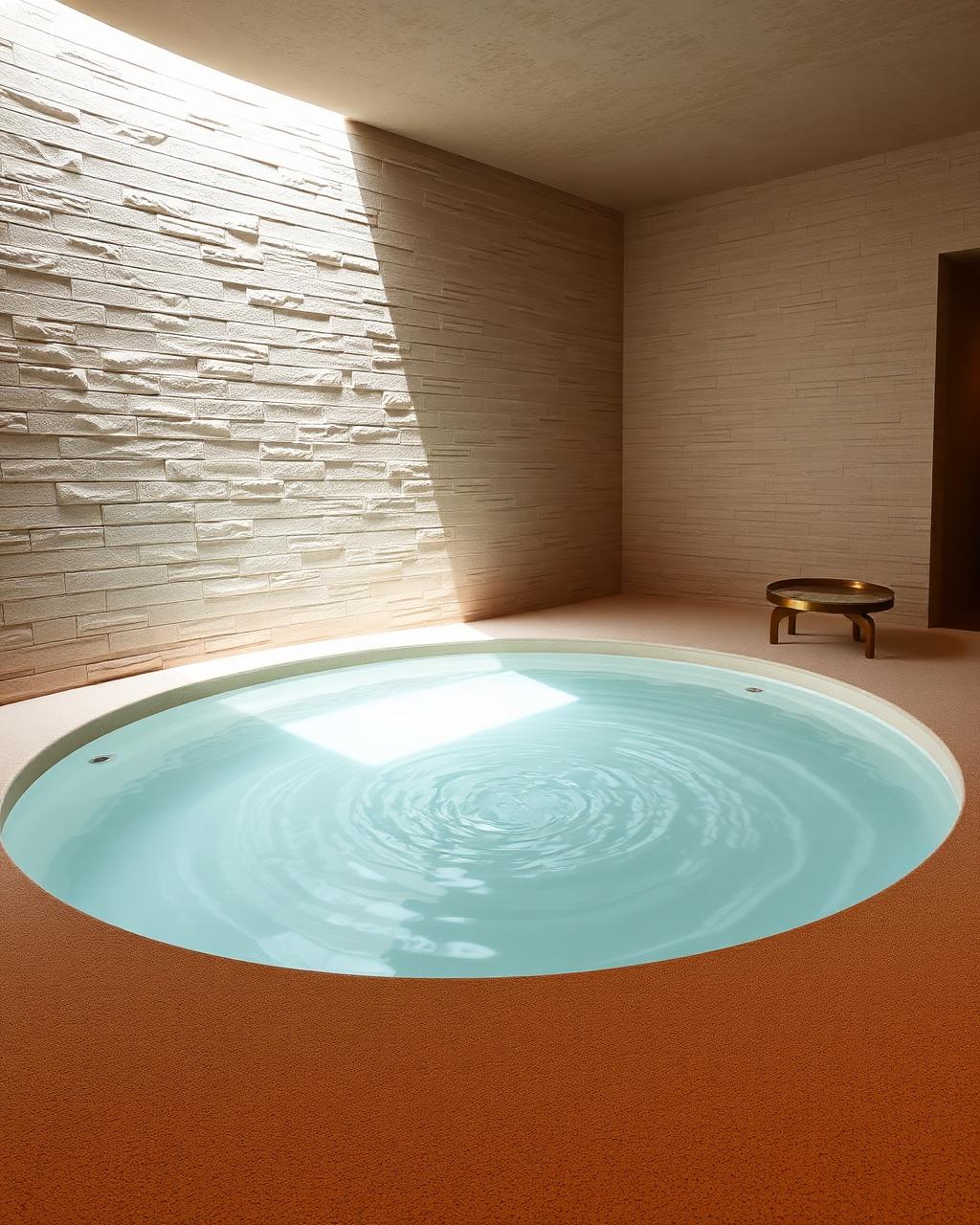 Cold plunge pool in a stone-clad room